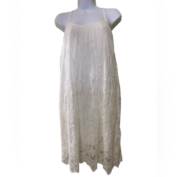 NWT Entro White Dress Embroidered Lace Overlay Crocheted Backless Babydoll - Picture 3 of 16